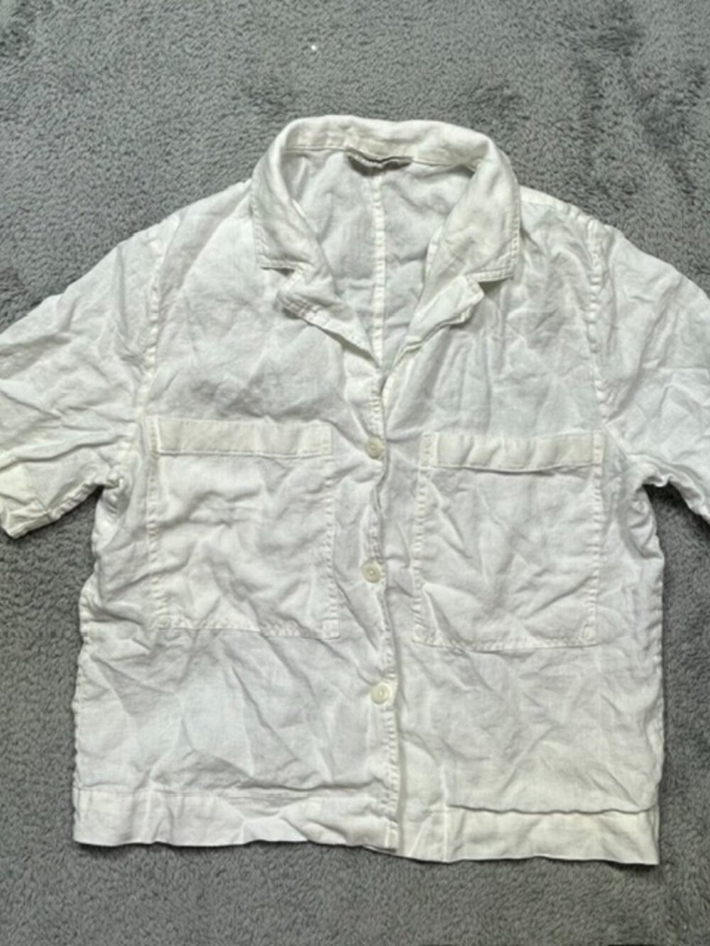 EVERLANE 100% Linen Pocket Shirt Medium White Button Down Notch Woven Boxy
